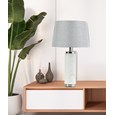Cylinder Ash Grey Wood Print/Silver Table Lamp with Ivory Pleat Shade