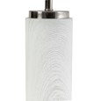 Cylinder Ash Grey Wood Print/Silver Table Lamp with Ivory Pleat Shade