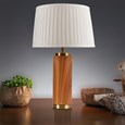 Cylinder Wood Effect Print/Gold Table Lamp with Cream Pleat Shade