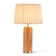 Cylinder Wood Effect Print/Gold Table Lamp with Cream Pleat Shade
