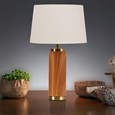 Cylinder Wood Effect Print/Gold Table Lamp with Ivory Gold Lined Shade