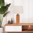 Cylinder Wood Effect Print/Gold Table Lamp with Ivory Gold Lined Shade