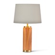 Cylinder Wood Effect Print/Gold Table Lamp with Ivory Gold Lined Shade