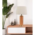 Cylinder Ash Grey Wood Print/Gold Table Lamp with Natural Linen Shade