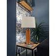 Cylinder Ash Grey Wood Print/Gold Table Lamp with Natural Linen Shade