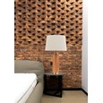 Cylinder Ash Grey Wood Print/Gold Table Lamp with Natural Linen Shade