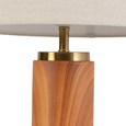 Cylinder Ash Grey Wood Print/Gold Table Lamp with Natural Linen Shade