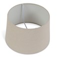 Cylinder Ash Grey Wood Print/Gold Table Lamp with Natural Linen Shade