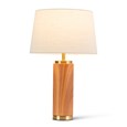 Cylinder Ash Grey Wood Print/Gold Table Lamp with Natural Linen Shade