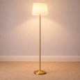 Stockholm Antique Brass Floor Lamp with Red & Gold Shade