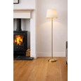 Stockholm Antique Brass Floor Lamp with Gold Linen Shade