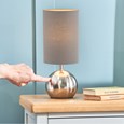 Small Silver Brush Metal Touch Table Lamp with Grey Shade