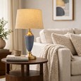 Bailey Large Juniper Blue Table Lamp with Beige Linen Shade