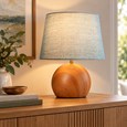 Canon Ball Walnut Print Table Lamp with Blue Gold Shade
