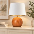 Canon Ball Walnut Print Table Lamp with Cream Gold Lined Shade