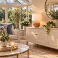 Canon Ball Walnut Print Table Lamp with Ivory Linen Shade