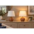 Canon Ball Walnut Print Table Lamp with Ivory Linen Shade