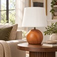 Canon Ball Walnut Print Table Lamp with Pleated Shade