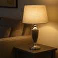Malham Large Classic Ceramic Table Lamp with Shade - Grey and Satin Silver