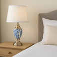 Malham Small Table Lamp with Matching Shade - Modern White, Blue, Silver