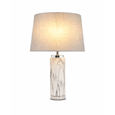 Cylinder Grey Marble Effect Table Lamp with Grey Linen Shade