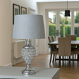 Hepburn Large Crystal Glass Table Lamp with Matching Grey Linen Shade - Silver