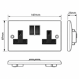 Round Edge Brushed Steel 13A 2G DP Switched Socket - Black Insert
