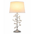 Crystal Glass Leaf Design Modern Chrome Table Lamp with Ivory Linen Shade