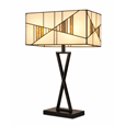 Art Deco Tiffany Style Rectangular Glass Table Lamp - Ivory - Grey - Modern