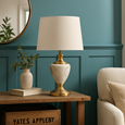 Hepburn Large Cream Marble Effect Table Lamp with Matching Shade - Cream & Gold