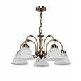 Elegant Diner Ceiling 5 Light Pendant - Antique Brass - Alabaster Glass