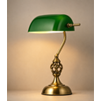 Kingswood Barley Twist Traditional Bankers Lamp - Antique Brass - Green Glass