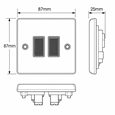 Round Edge Brushed Steel 10AX 2G 2W Switch Plate - Black Inserts