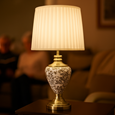 Hepburn Large Ceramic Table Lamp with Cream Gold Shade - Gold Print & Brass