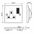 Round Edge Brushed Steel 13A 1G DP Switched Socket - Black Insert
