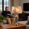 Malham Large Table Lamp with Lacy Bloom Stencil Shade - Modern Grey & Silver
