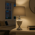 Hepburn Large Grey Marble Effect Table Lamp with Grey Silver Lined Shade - Grey