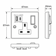 Round Edge Matt Black 1G Socket with USB-A & USB-C