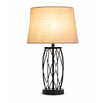 Ashleigh Black Metal Lattice Cylinder Lantern Table Lamp with Grey Linen Shade