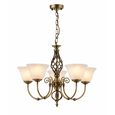 Kingswood 5 Light Ceiling Light with Alabaster Glass Shades - Antique Brass