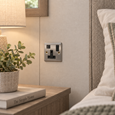 Round Edge Brushed Steel 1G Switched Socket with USB-A & USB-C