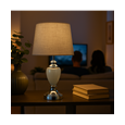Malham Grey Ceramic & Chrome Modern Table Lamp With Hessian Drum Shade