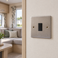 Round Edge Brushed Steel 10AX 1G 2W Switch Plate - Black Insert