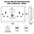 Convex Slim White 2G Switched Socket with USB-A & USB-C