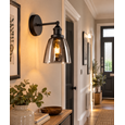 Echo Black Switched Modern Industrial Wall Light - Smoked Glass Shade
