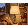 Queenswood Classic Barley Twist Table Lamp with Beige Linen Shade - Pewter Grey