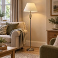 Queenswood Pewter Floor Lamp with Natural Linen Shade