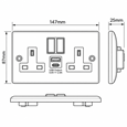 Round Edge Brushed Steel 2G Switched Socket with USB-A & USB-C