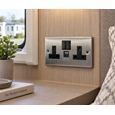 Round Edge Brushed Steel 2G Switched Socket with USB-A & USB-C