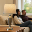 Malham Large Classic Ceramic Table Lamp with Shade - Grey and Satin Silver